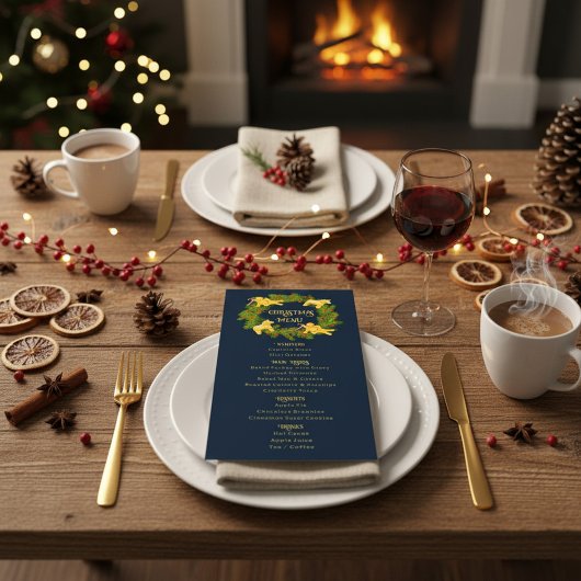 Carte de menu de Noël personnalisée avec couronne