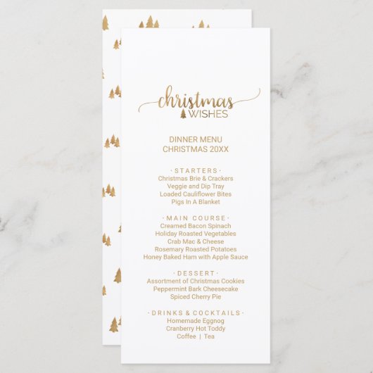 Carte de menu de Noël Simple Gold Calligraphy (Devant / Derrière)