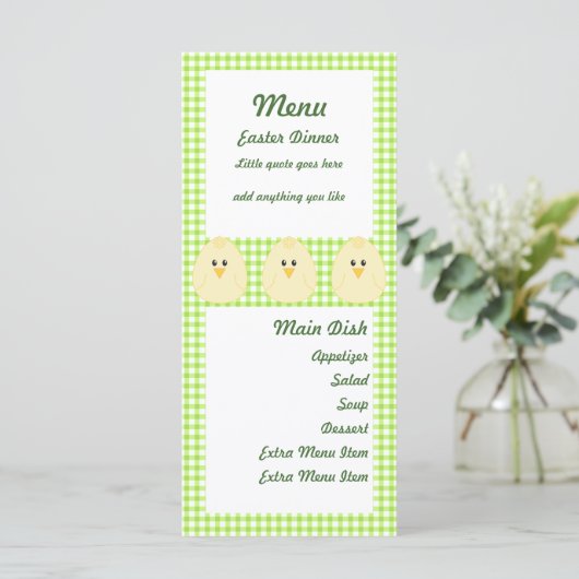 Carte de menu de poulet de guingan (Debout devant)