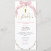 Carte de menu de première communion bohème rose pe (Devant)