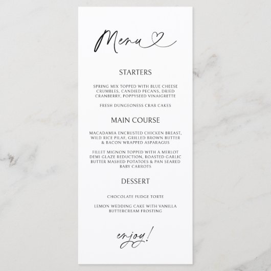 Carte de menu de réception de dîner formel Minimal (Devant)