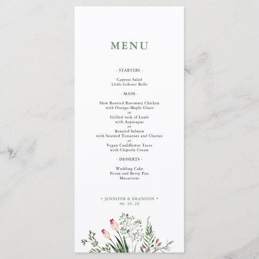 Carte de menu de réception de mariage à l'aquarell (Devant)