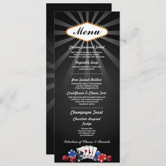 Carte de menu de réception de mariage Las Vegas Ca (Devant / Derrière)