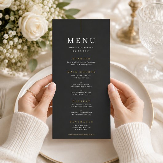 Carte de menu de réception de mariage Luxe Tenue d