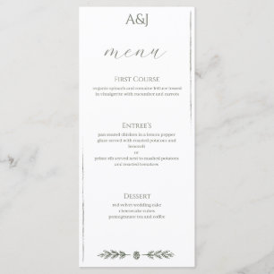 Carte de menu de réception de mariage minimaliste