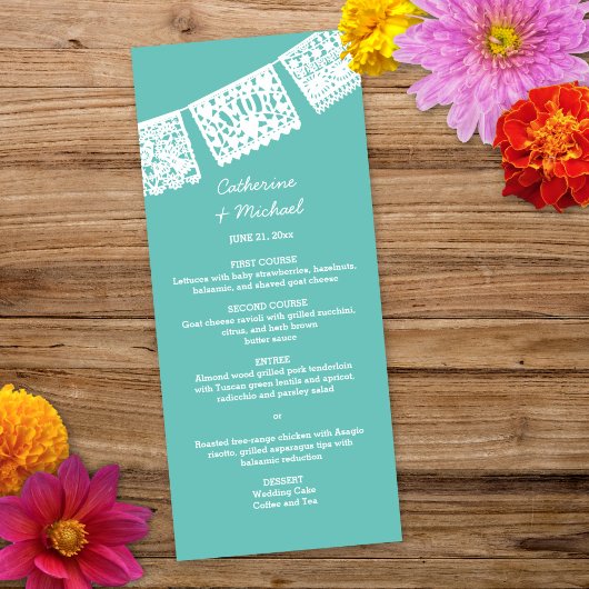 Carte de menu de réception de mariage | Papel Pica