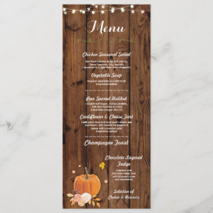 Carte de menu de réception de mariage rustique en
