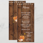 Carte de menu de réception de mariage rustique en  (Devant / Derrière)