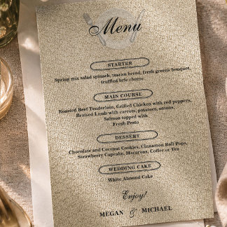 Carte de menu de réception de mariage simple ivoir