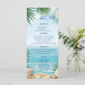 Carte de menu de réception de mariage sur la plage (Debout devant)