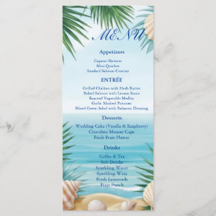 Carte de menu de réception de mariage sur la plage