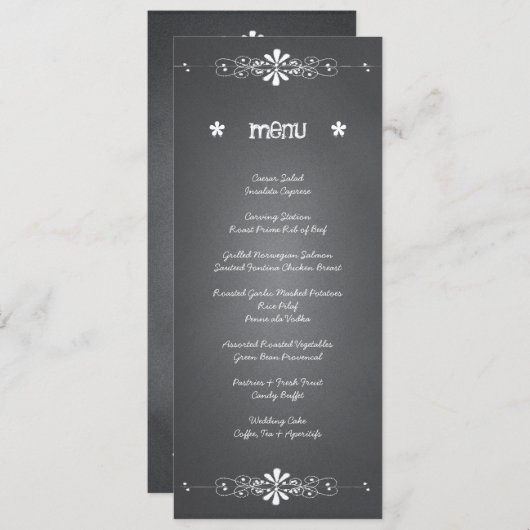 Carte de menu de réception de mariage sur tableau  (Devant / Derrière)