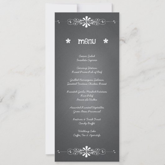 Carte de menu de réception de mariage sur tableau (Devant)