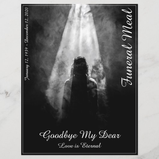 Carte de menu de repas funéraire Dans la lumière (Devant)