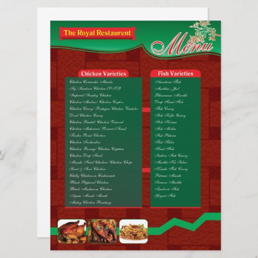 CARTE DE MENU DE RETAURENT (Devant / Derrière)