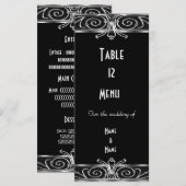 Carte de Menu de Table Élégant Noir Argent Art Déc (Devant / Derrière)