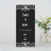 Carte de Menu de Table Élégant Noir Argent Art Déc (Debout devant)