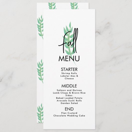 Carte de menu de vacances de mariage de verdure de (Devant / Derrière)