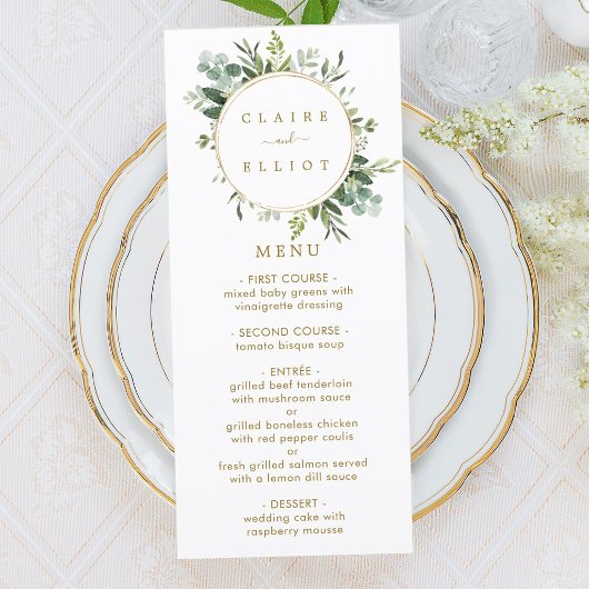 Carte de menu de verdure dorée botanique