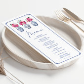 Carte de menu Delft Blue Pink Chinoiserie Porcelai