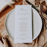 Carte de menu Delicate Gold imprimée ou imprimable<br><div class="desc">Cette carte de menu finement dorée imprimée ou imprimable est parfaite pour un mariage moderne. Le design minimaliste romantique présente une belle et élégante typographie de champagne jaune doré sur un arrière - plan blanc au look épuré et simple. Ce menu peut être utilisé pour une réception de mariage, un...</div>