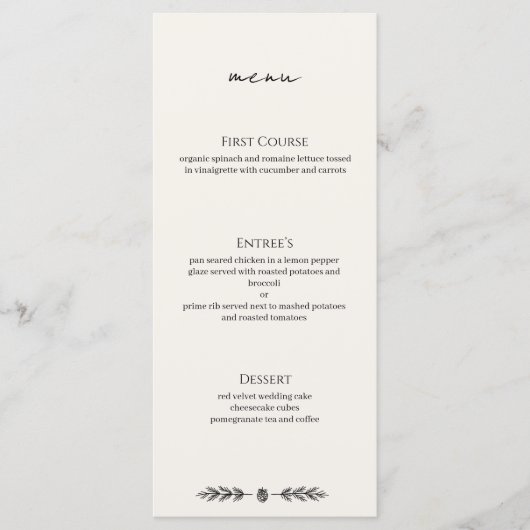 Carte de menu d'entrée pour événement de mariage h (Devant)