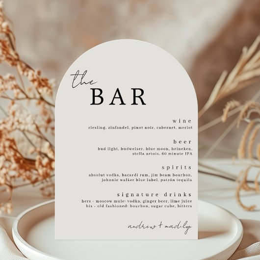 Carte de menu des boissons minimalistes du bar