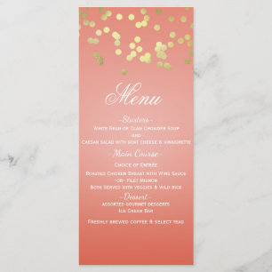 Carte de menu d'invitation chic aux points corail