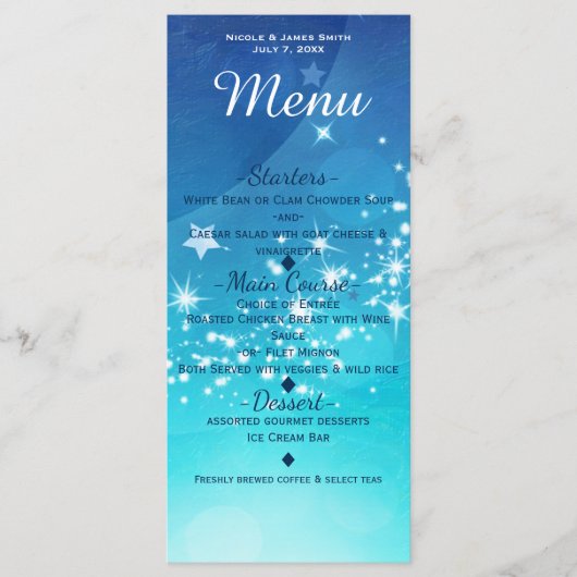 Carte de menu d'invitation Ciel céleste étincelant (Devant)