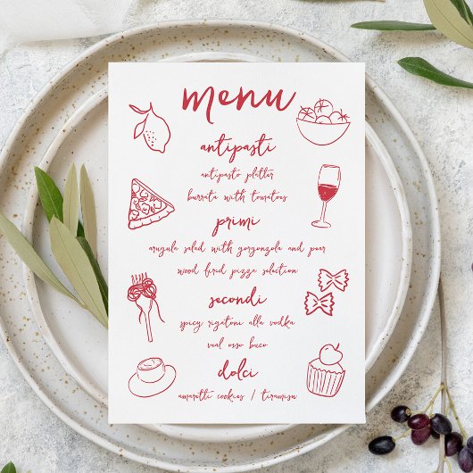 Carte de menu Dolce Vita manuscrite italienne