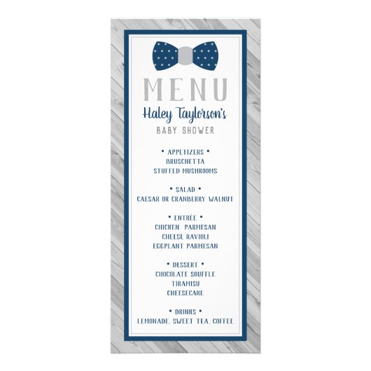 Carte de menu du Baby shower de Cravate de Bow, bl (Devant)
