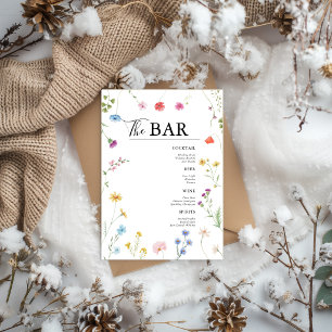 Carte de menu du bar de boissons de mariage aux fl