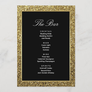 Carte de Menu du Bar de Boissons de Mariage Noir e
