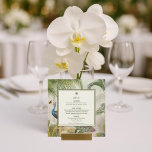 Carte de menu du Carré Tropical Peacock Palm Maria<br><div class="desc">Tropical Peacock Palm Carré Carte Mariage Menu Célébrez votre dîner mariage dans un style intemporel avec cette carte de menu Carré Tropical Peacock Palm, avec un arrière - plan raffiné en ivoire, une élégante double bordure en or et vert, et une subtile icône de palme. Parfait pour les mariages de...</div>