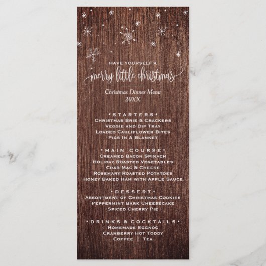 Carte de menu du dîner de Noël de flocon de neige  (Devant)