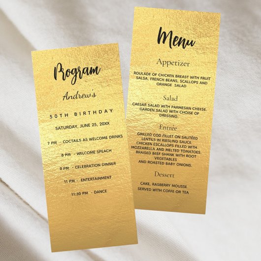 Carte de menu du dîner du programme d'anniversaire