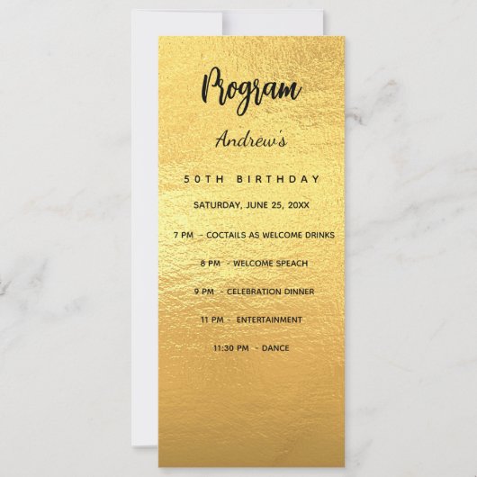 Carte de menu du dîner du programme d'anniversaire (Devant)