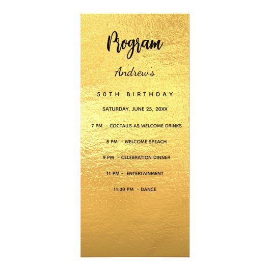 Carte de menu du dîner du programme d'anniversaire (Devant)