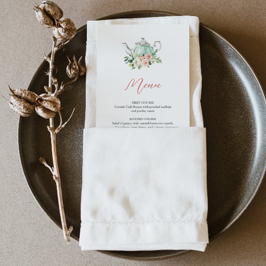 Carte de menu du dîner du Tea Party ARIA