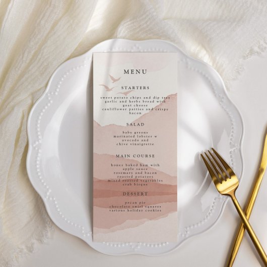 Carte de menu du dîner Mariage Blush Mountain Rang