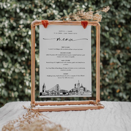 Carte de menu du dîner Mariage San Francisco Skyli