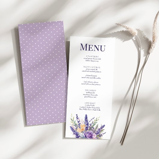 Carte de menu du Fleur sauvage Boho Lilac Watercol