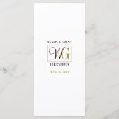 Carte de menu du logo de la réception du Mariage M (Dos)