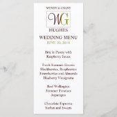 Carte de menu du logo de la réception du Mariage M (Devant)