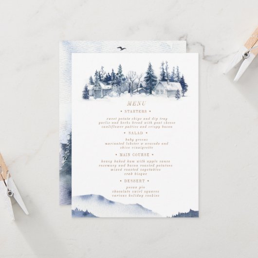 Carte de menu du Mariage Blue Mountain Rustic (Devant/Arrière en situation)