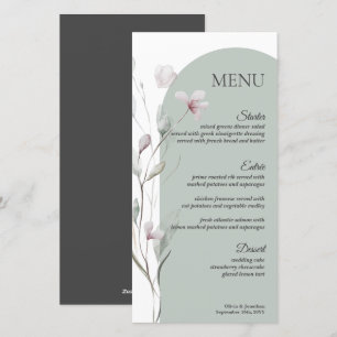 Carte de menu du Mariage botanique 4x8" Watercolor