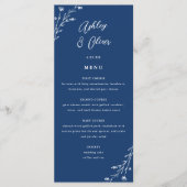 Carte de menu du Mariage botanique bleu Rustic Nav (Devant)