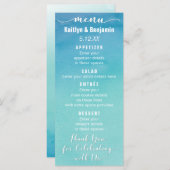Carte de menu du Mariage d'aquarelle Ombre bleu et (Devant / Derrière)