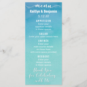 Carte de menu du Mariage d'aquarelle Ombre bleu et