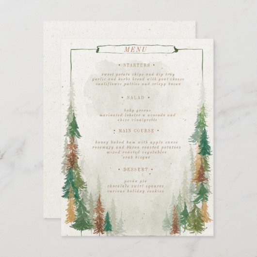 Carte de menu du Mariage d'aquarelle Rustic Mounta (Devant / Derrière)